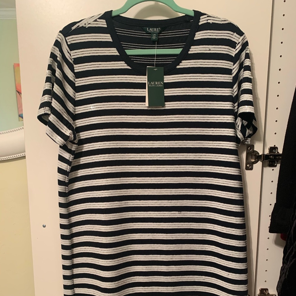 Ralph Lauren Sequin white and black striped dress